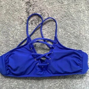 Xhilaration Women’s Blue Halter Criss Cross Swim Padded Bikini Top Sz M